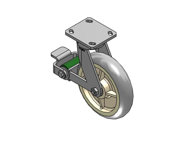 110 Series Kingpinless Top Plate Swivel Caster with 8 x 2 Grey Tread on Grey Core XR - X-tra Soft Rubber (Round) - Prevenz Antimicrobial Wheel and Poly Cam Brake