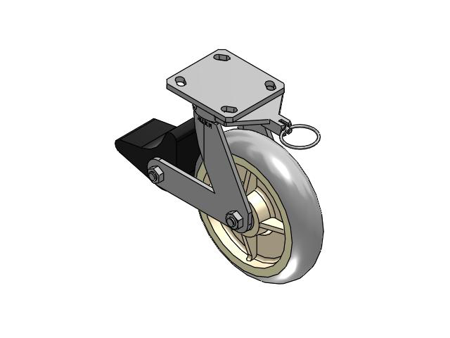 110 Series Kingpinless Top Plate Swivel Caster with 8 x 2 Grey Tread on Grey Core XR - X-tra Soft Rubber (Round) - Prevenz Antimicrobial Wheel and Poly Lock Integrated Brake