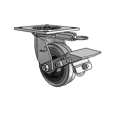 4 Series 1 1/2" Casters Top Plate Swivel Zinc with 5 x 1.5 Performa Rubber (Flat/Conductive) Wheel and Tread Lock Brake