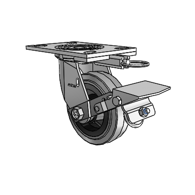 4 Series 1 1/2" Casters Top Plate Swivel Zinc with 5 x 1.5 Performa Rubber (Flat/Conductive) Wheel and Tread Lock Brake