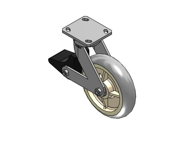 110 Series Kingpinless Top Plate Swivel Caster with 8 x 2 Grey Tread on Grey Core XR - X-tra Soft Rubber (Round) - Prevenz Antimicrobial Wheel and Poly Lock Integrated Brake
