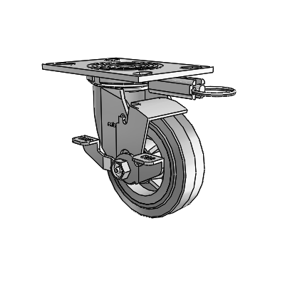 4 Series 1 1/2" Casters Top Plate Swivel Zinc with 5 x 1.5 Performa Rubber (Flat/Grey) Wheel and Top Lock Brake