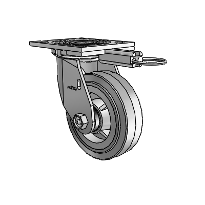 4 roulettes de la série 1 de 1 1/2", à plaque supérieure pivotante en zinc, avec roue en caoutchouc Performa de 5 x 1,5 (plate/grise)