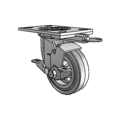4 Series 1 1/2" Casters Top Plate Swivel Zinc with 5 x 1.5 Performa Rubber (Flat/Grey) Wheel and Top Lock Brake