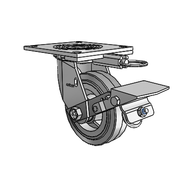 4 Series 1 1/2" Casters Top Plate Swivel Zinc with 5 x 1.5 Performa Rubber (Flat/Grey) Wheel and Tread Lock Brake