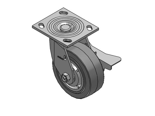 4 Series 2 Inch Wide Top Plate Swivel Caster Caster with 5 x 2 Performa Rubber (Flat/Grey) Wheel and Side Lock Brake