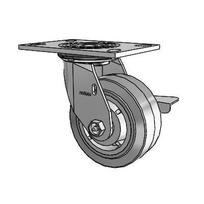 4 Series 2 Inch Wide Top Plate Swivel Caster Caster with 5 x 2 Performa Rubber (Flat/Grey) Wheel and Side Lock Brake