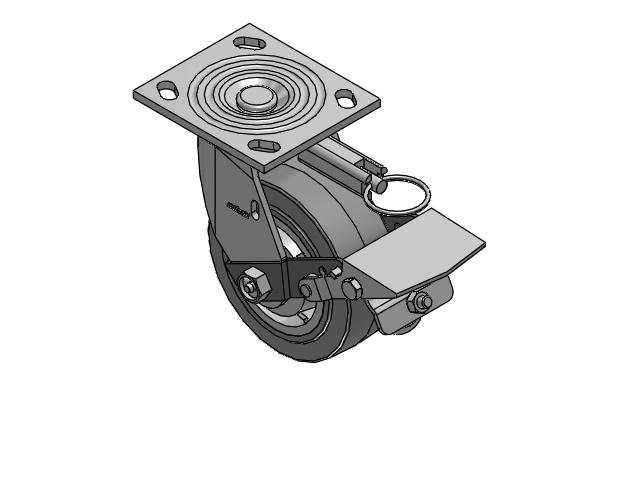 4 Series 2 Inch Wide Top Plate Swivel Caster Caster with 5 x 2 Performa Rubber (Flat/Grey) Wheel and Tread Lock Brake
