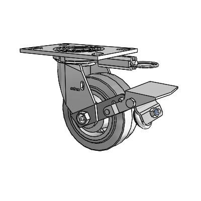 4 Series 2 Inch Wide Top Plate Swivel Caster Caster with 5 x 2 Performa Rubber (Flat/Grey) Wheel and Tread Lock Brake
