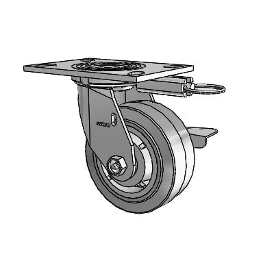 4 Series 2 Inch Wide Top Plate Swivel Caster Caster with 5 x 2 Performa Rubber (Flat/Grey) Wheel and Side Lock Brake