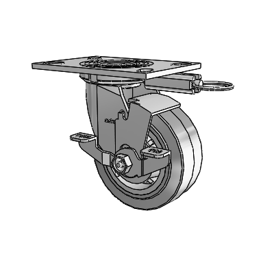 4 Series 2 Inch Wide Top Plate Swivel Caster Caster with 5 x 2 Performa Rubber (Flat/Grey) Wheel and Top Lock Brake