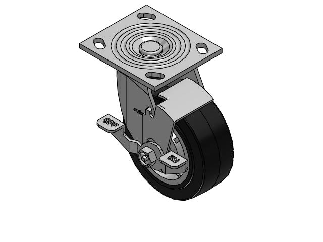 4 Series 2 Inch Wide Top Plate Swivel Caster Caster with 5 x 2 Performa Rubber (Flat/Black) Wheel and Top Lock Brake