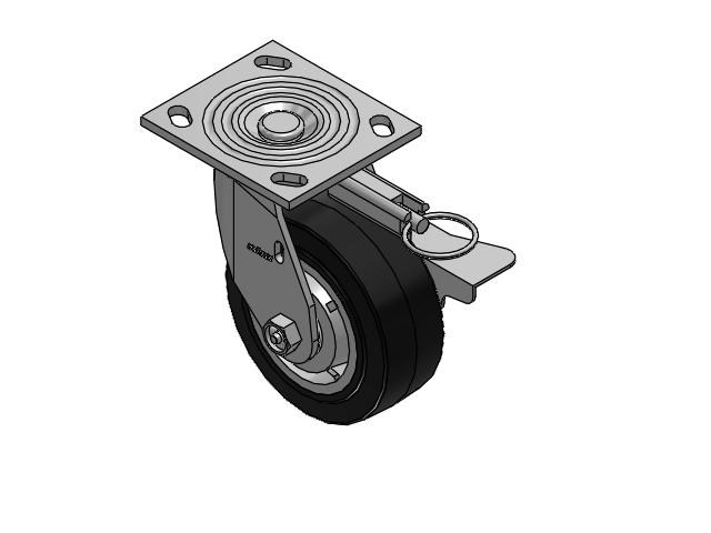 4 Series 2 Inch Wide Top Plate Swivel Caster Caster with 5 x 2 Performa Rubber (Flat/Black) Wheel and Side Lock Brake