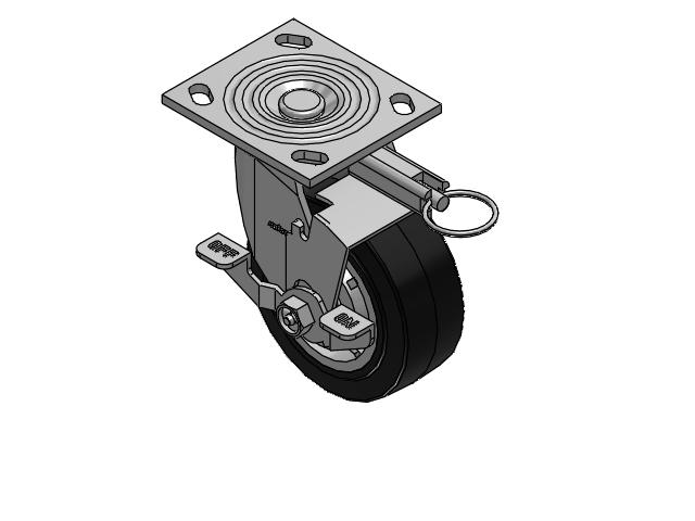 4 Series 2 Inch Wide Top Plate Swivel Caster Caster with 5 x 2 Performa Rubber (Flat/Black) Wheel and Top Lock Brake