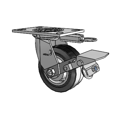 4 Series 2 Inch Wide Top Plate Swivel Caster Caster with 5 x 2 Performa Rubber (Flat/Black) Wheel and Tread Lock Brake