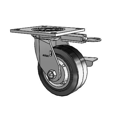 4 Series 2 Inch Wide Top Plate Swivel Caster Caster with 5 x 2 Performa Rubber (Flat/Black) Wheel and Side Lock Brake