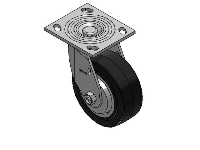 4 Series 2 Inch Wide Top Plate Swivel Caster Caster with 5 x 2 Performa Rubber (Flat/Black) Wheel