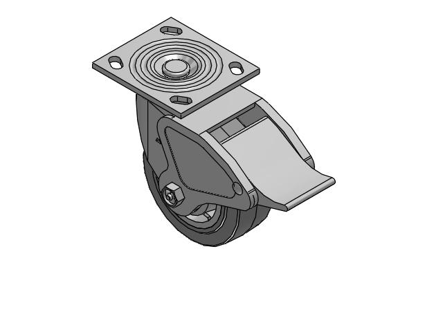 4 Series 2 Inch Wide Top Plate Swivel Caster Caster with 5 x 2 Performa Rubber (Flat/Grey) Wheel and Total Lock Brake
