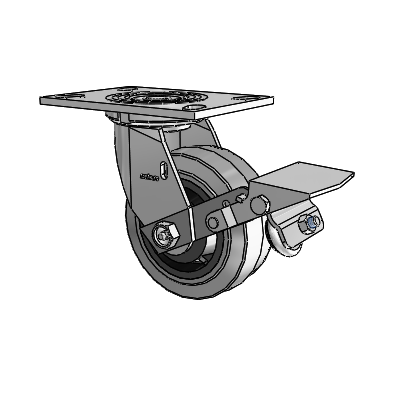 4 Series 2 Inch Wide Top Plate Swivel Caster Caster with 5 x 2 Performa Rubber (Flat/Conductive) Wheel and Tread Lock Brake