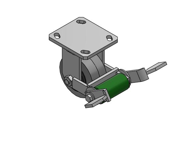 110 Series Kingpinless Top Plate Rigid Caster with 4 x 2 Grey Tread on Grey Core XS - Performa X-tra Soft Rubber (Flat) - Prevenz Antimicrobial Wheel and Poly Cam Brake