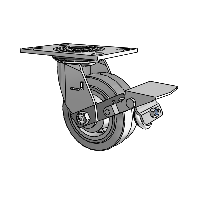 4 Series 2 Inch Wide Top Plate Swivel Caster Caster with 5 x 2 Performa Rubber (Flat/Grey) Wheel and Tread Lock Brake