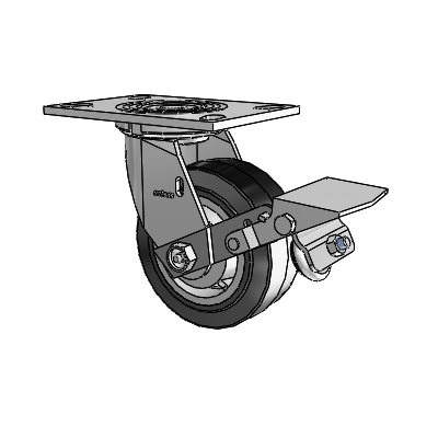 4 Series 2 Inch Wide Top Plate Swivel Caster Caster with 5 x 2 Performa Rubber (Flat/Black) Wheel and Tread Lock Brake