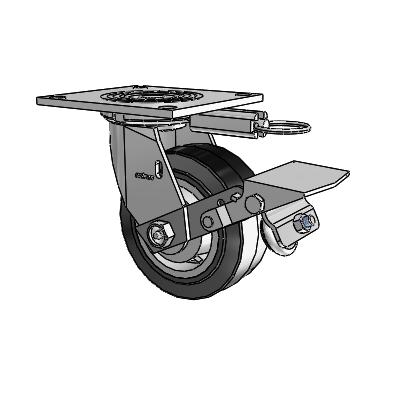 4 Series 2 Inch Wide Top Plate Swivel Caster Caster with 5 x 2 Performa Rubber (Flat/Black) Wheel and Tread Lock Brake