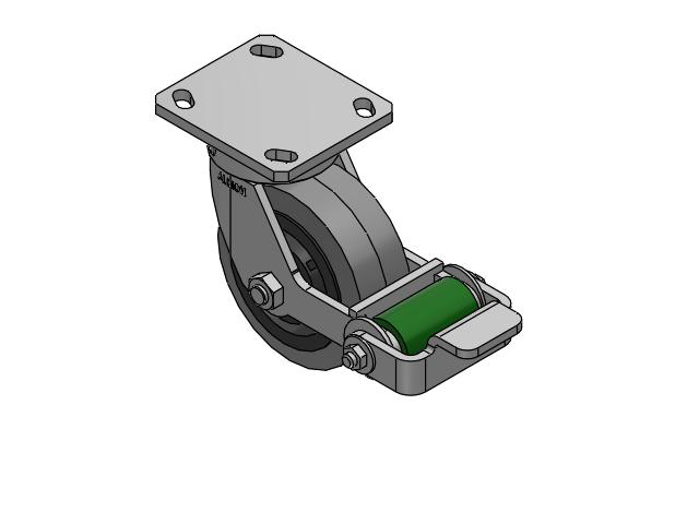110 Series Kingpinless Top Plate Swivel Caster with 5 x 2 Grey Tread on Grey Core XS - Performa X-tra Soft Rubber (Flat) - Prevenz Antimicrobial Wheel and Poly Cam Brake