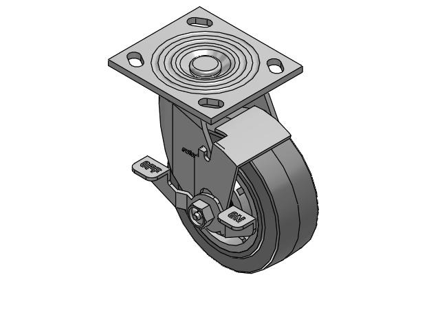 4 Series 2 Inch Wide Top Plate Swivel Caster Caster with 5 x 2 Performa Rubber (Flat/Grey) Wheel and Top Lock Brake