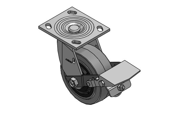 4 Series 2 Inch Wide Top Plate Swivel Caster Caster with 5 x 2 Performa Rubber (Flat/Conductive) Wheel and Tread Lock Brake