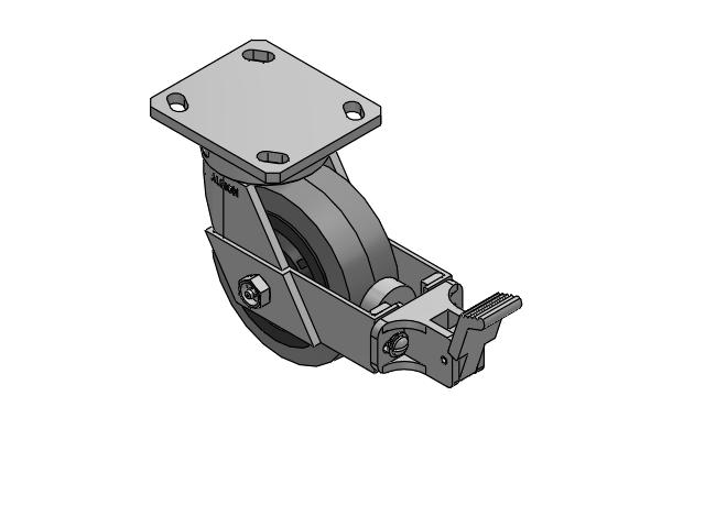 110 Series Kingpinless Top Plate Swivel Caster with 5 x 2 Grey Tread on Grey Core XS - Performa X-tra Soft Rubber (Flat) - Prevenz Antimicrobial Wheel and Face Brake