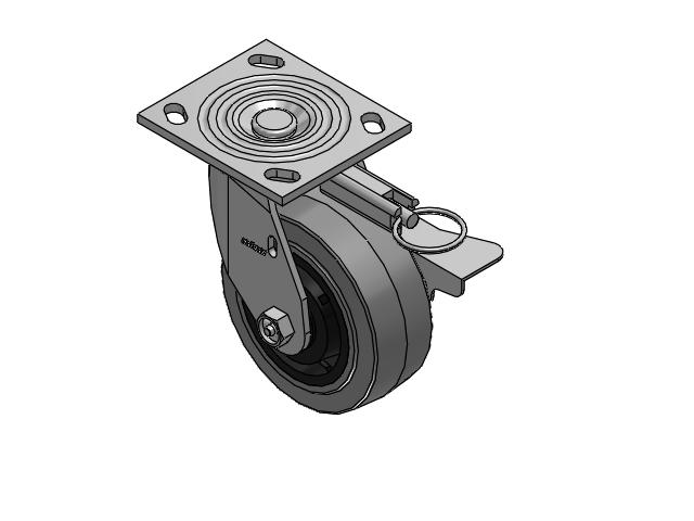4 Series 2 Inch Wide Top Plate Swivel Caster Caster with 5 x 2 Performa Rubber (Flat/Conductive) Wheel and Side Lock Brake
