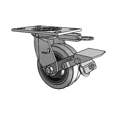 4 Series 2 Inch Wide Top Plate Swivel Caster Caster with 5 x 2 Performa Rubber (Flat/Conductive) Wheel and Tread Lock Brake