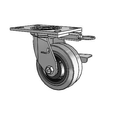 4 Series 2 Inch Wide Top Plate Swivel Caster Caster with 5 x 2 Performa Rubber (Flat/Conductive) Wheel and Side Lock Brake