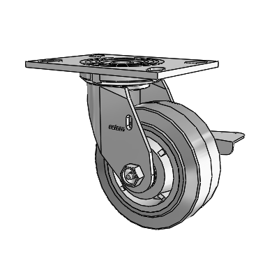 4 Series 2 Inch Wide Top Plate Swivel Caster Caster with 5 x 2 Performa Rubber (Flat/Grey) Wheel and Side Lock Brake