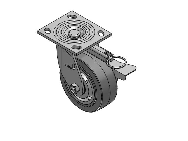 4 Series 2 Inch Wide Top Plate Swivel Caster Caster with 5 x 2 Performa Rubber (Flat/Grey) Wheel and Side Lock Brake