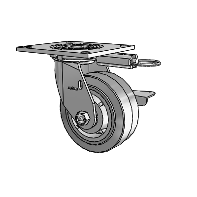 4 Series 2 Inch Wide Top Plate Swivel Caster Caster with 5 x 2 Performa Rubber (Flat/Grey) Wheel and Side Lock Brake