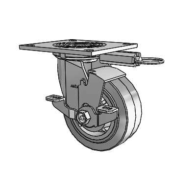 4 Series 2 Inch Wide Top Plate Swivel Caster Caster with 5 x 2 Performa Rubber (Flat/Grey) Wheel and Top Lock Brake