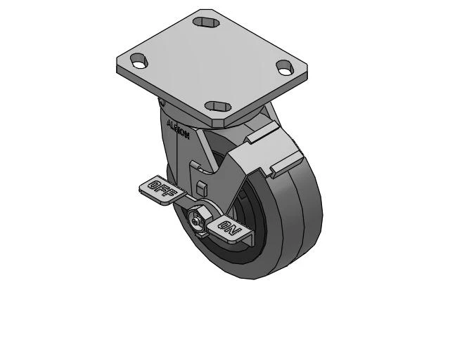 110 Series Kingpinless Top Plate Swivel Caster with 5 x 2 Grey Tread on Grey Core XS - Performa X-tra Soft Rubber (Flat) - Prevenz Antimicrobial Wheel and Face Brake