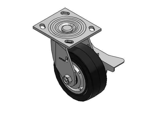 4 Series 2 Inch Wide Top Plate Swivel Caster Caster with 5 x 2 Performa Rubber (Flat/Black) Wheel and Side Lock Brake