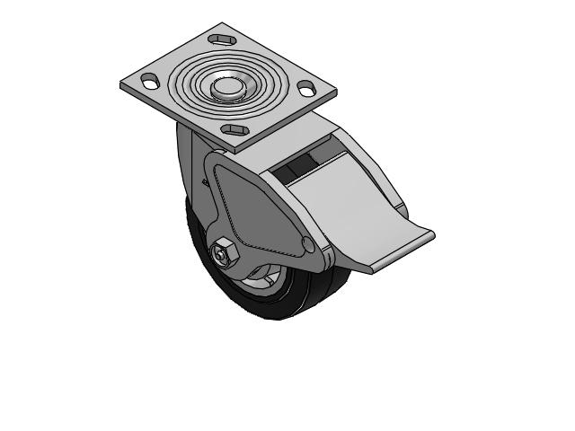 4 Series 2 Inch Wide Top Plate Swivel Caster Caster with 5 x 2 Performa Rubber (Flat/Black) Wheel and Total Lock Brake