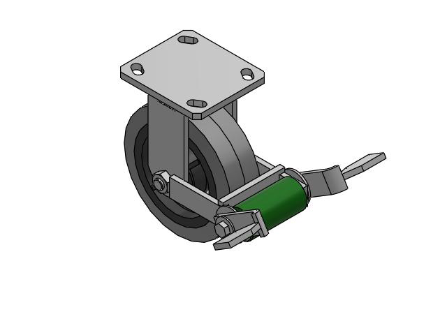 110 Series Kingpinless Top Plate Rigid Caster with 6 x 2 Grey Tread on Grey Core XS - Performa X-tra Soft Rubber (Flat) - Prevenz Antimicrobial Wheel and Poly Cam Brake