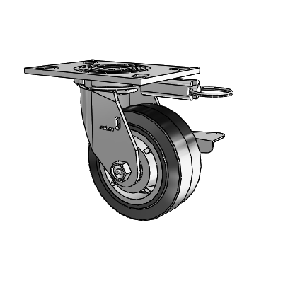 4 Series 2 Inch Wide Top Plate Swivel Caster Caster with 5 x 2 Performa Rubber (Flat/Black) Wheel and Side Lock Brake
