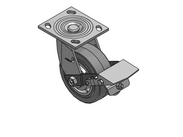 4 Series 2 Inch Wide Top Plate Swivel Caster Caster with 5 x 2 Performa Rubber (Flat/Grey) Wheel and Tread Lock Brake