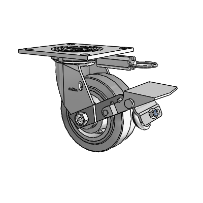 4 Series 2 Inch Wide Top Plate Swivel Caster Caster with 5 x 2 Performa Rubber (Flat/Grey) Wheel and Tread Lock Brake