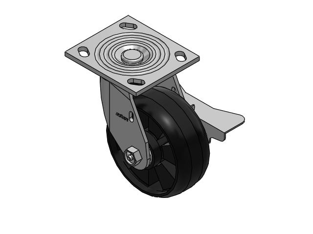 4 Series 2 Inch Wide Top Plate Swivel Caster Caster with 5 x 2 Maxim Wheel and Side Lock Brake