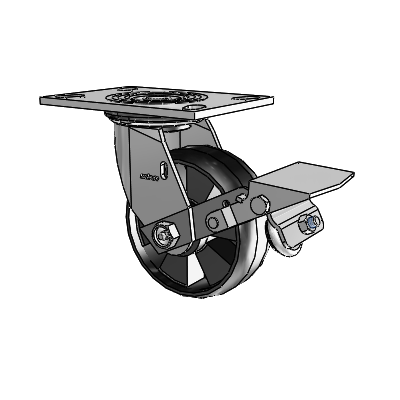 4 Series 2 Inch Wide Top Plate Swivel Caster Caster with 5 x 2 Maxim Wheel and Tread Lock Brake