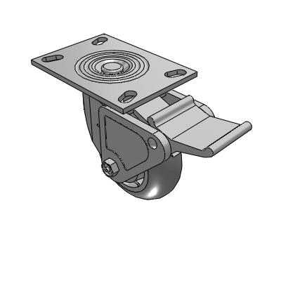 4 Series 2 Inch Wide Top Plate Swivel Caster Caster with 5 x 2 Performa Rubber (Round) Wheel and Tech Lock Brake