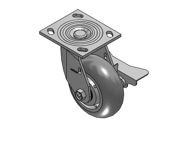4 Series 2 Inch Wide Top Plate Swivel Caster Caster with 5 x 2 Performa Rubber (Round) Wheel and Side Lock Brake