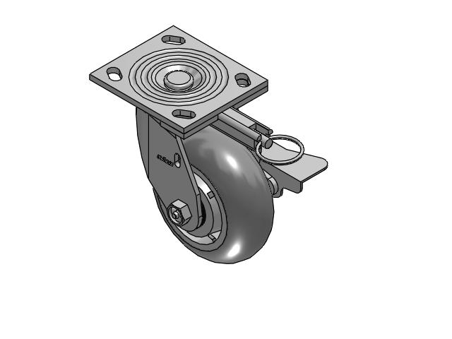 4 Series 2 Inch Wide Top Plate Swivel Caster Caster with 5 x 2 Performa Rubber (Round) Wheel and Side Lock Brake